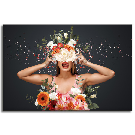 Canvas Print Flowers Woman Nature Headphones Art 120x80 cm