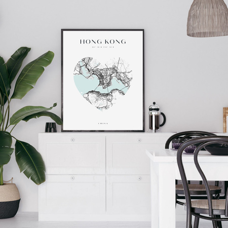 Poster Hong Kong city map heart 40X50 cm + gold frame