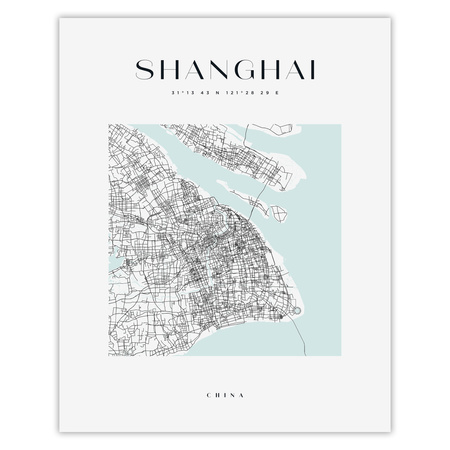 Poster Shanghai city map square 40X50 cm + gold frame