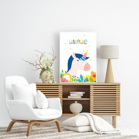 Children's Unicorn poster 30X40 cm + red frame