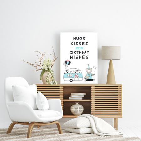 Hugs kisses Birthday Poster 30X40 cm + gray stone frame