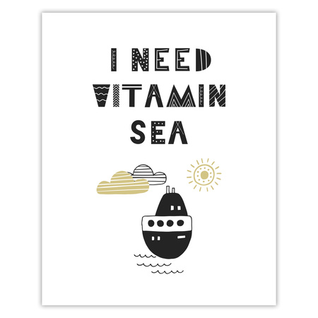 Children's poster I need vitamin sea_2 40X50 cm + gold frame