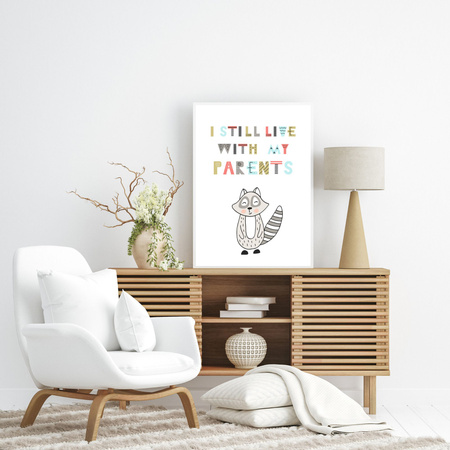 Children's poster I still live with my parents 40X50 cm + gold frame