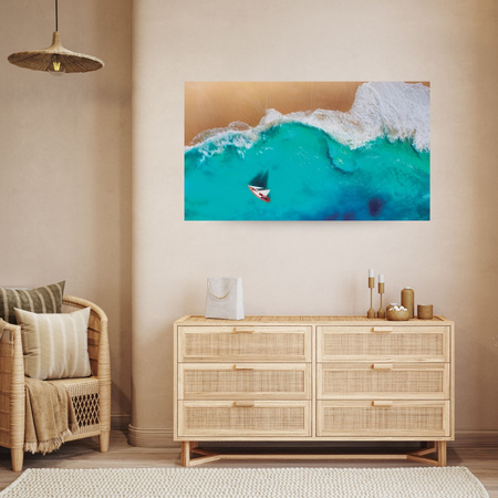 Canvas Print Sailboat Water Waves Shore 100x80 cm