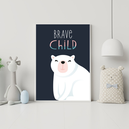 Children's poster Brave child teddy bear 40X50 cm + turquoise sea frame