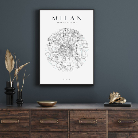 Poster Milan city map circle 40X50 cm + gold frame