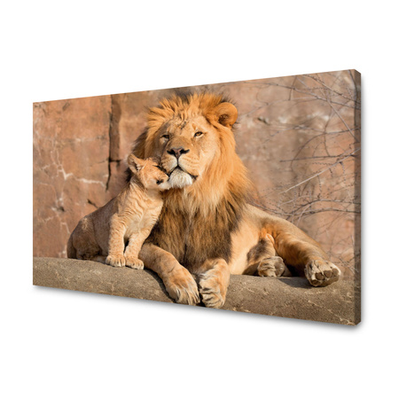 Canvas Print Lion and Lion Cub Nature Rocks Light 100x80 cm