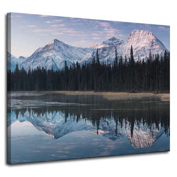 Canvas Print Lake Surface Water Forests Snowy Mountains 100x80 cm