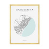 Poster Barcelona city map circle 40X50 cm + gold frame