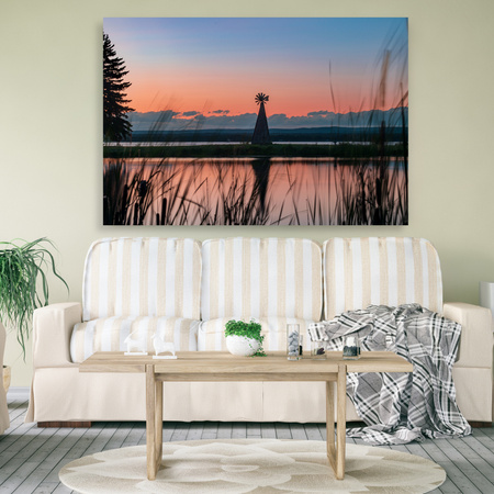 Canvas Print Windmill Sky Nature Sunset Lake Grass 90x60