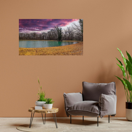 Canvas Print Purple Sky Pond Trees Autumn 100x80 cm
