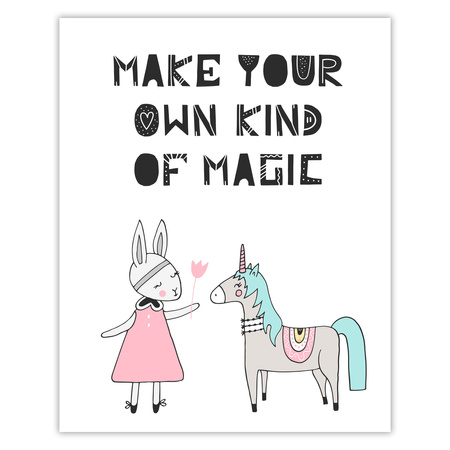 Children's Poster Make your own kind of magic 40X50 cm + yellow frame