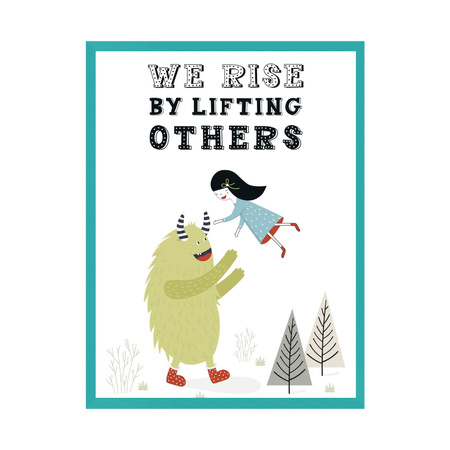 Children's poster We rise by lifting others 24X30 cm + turquoise sea frame