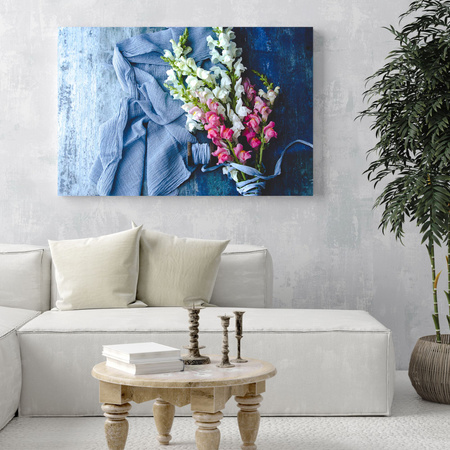 Canvas Print Animals Lionheads on Blue Fabric 40x30 cm