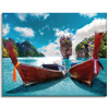 Canvas Print Boats on the Shore Water Mountains 100x80 cm