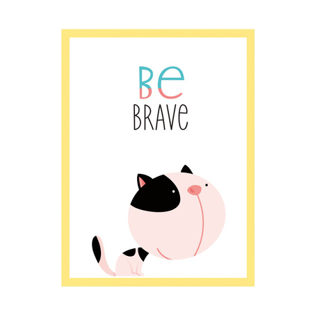 Children's poster Kitten be brave 24X30 cm + yellow frame