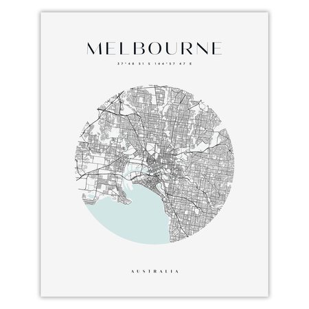 Poster Melbourne city map circle 40X50 cm + gold frame