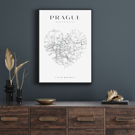 Poster Prague city map heart 40X50 cm + gold frame