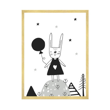 Children's poster Rabbit with a balloon 40X50 cm + gold frame
