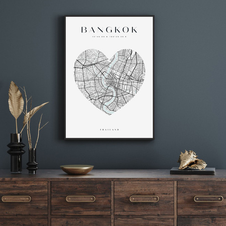 Poster Bangkok city map heart 40X50 cm + gold frame