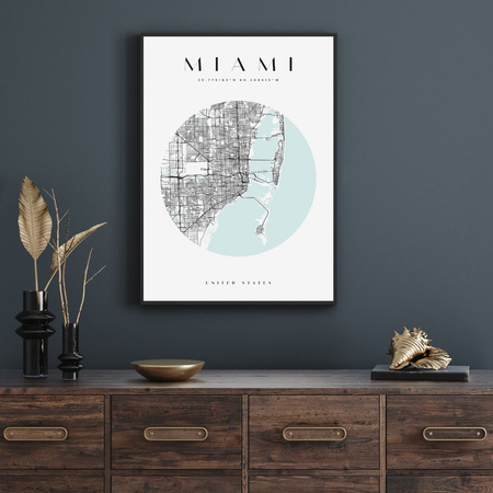 Poster Miami city map circle 40X50 cm + gold frame