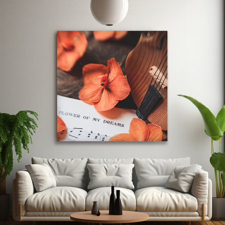 Canvas Print Music Notes Violin Flowers 90x90