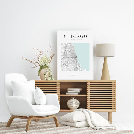 Poster Chicago city map square 40X50 cm + gold frame
