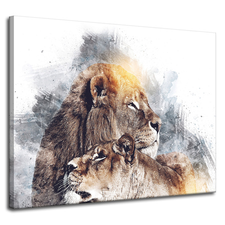 Canvas Print Modern Art Lion Pair Nature 100x80 cm
