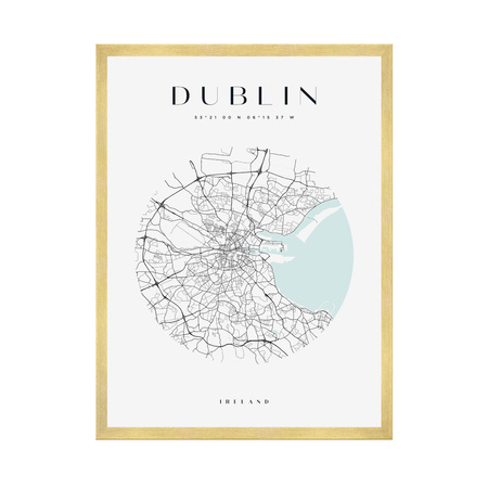 Poster Dublin city map circle 40X50 cm + gold frame