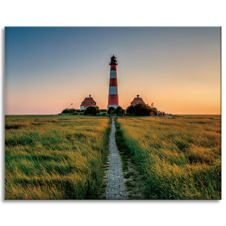 Canvas Print Town Lighthouse White and Red Sunset 100x80 cm