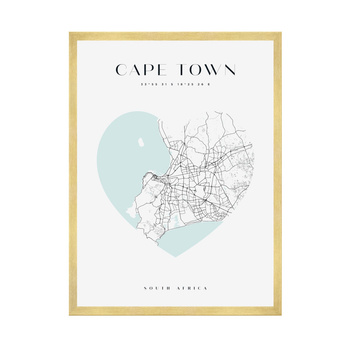 Poster Cape Town city map heart 40X50 cm + gold frame