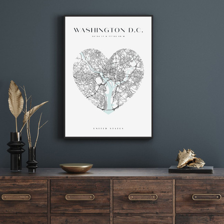 Poster Washington city map heart 40X50 cm + gold frame