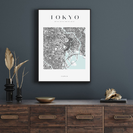 Poster Tokyo city map square 40X50 cm + gold frame