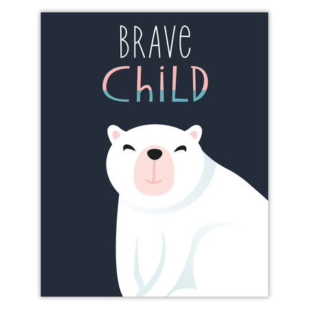 Children's poster Brave child teddy bear 40X50 cm + gold frame