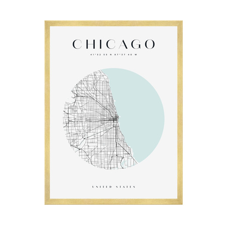 Poster Chicago city map circle 40X50 cm + gold frame