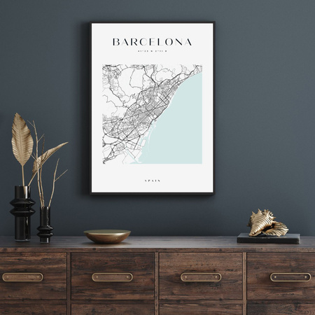 Poster Barcelona city map square 40X50 cm + gold frame