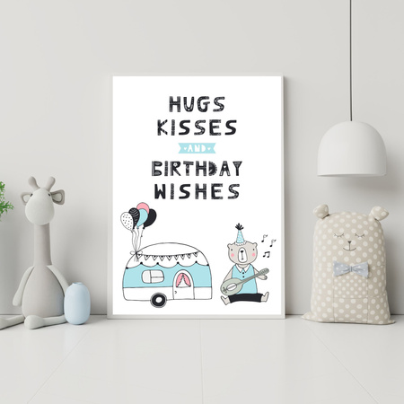 Hugs kisses Birthday Poster 40X50 cm + black frame