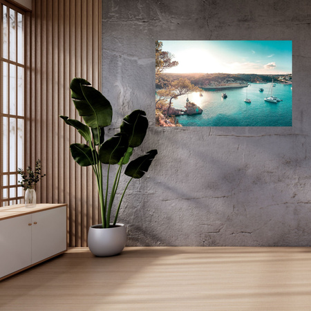 Canvas Print Water in the Sunlight Boats Rocks 100x80 cm