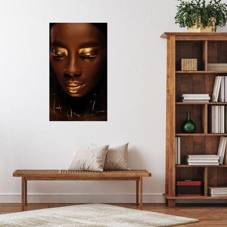 Canvas Print Woman's Face Golden Lips and Elements 80x120 cm