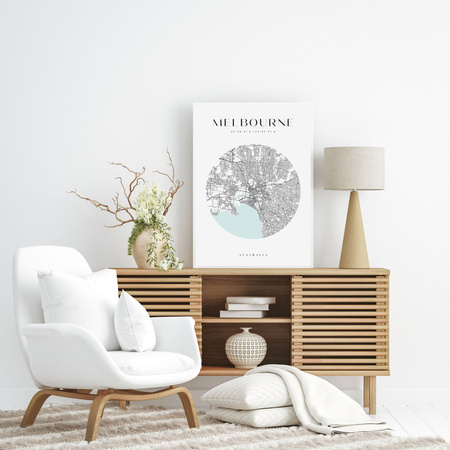 Poster Melbourne city map circle 40X50 cm + gold frame