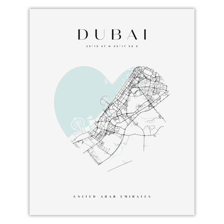 Poster Dubai city map heart 40X50 cm + gold frame