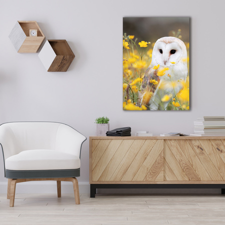Canvas Print White Owl Flowers Nature Meadow 80x120