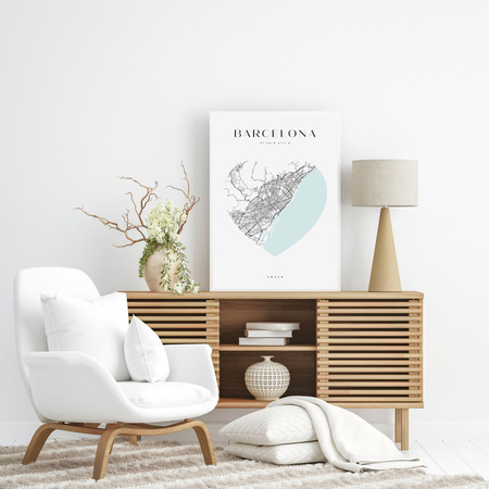 Poster Barcelona city map heart 40X50 cm + gold frame
