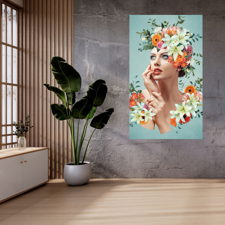 Canvas Print Beautiful Woman Flowers Portrait 80x120 cm
