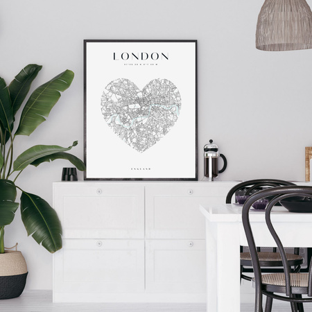 Poster London map heart 40X50 cm + gold frame