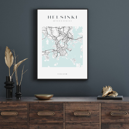 Poster Helsinki city map square 40X50 cm + gold frame