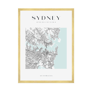 Poster Sydney city map square 40X50 cm + gold frame