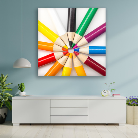 Canvas Print Colored Pencils Circle of Colorful Imagination 90x90