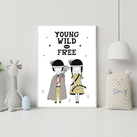 Children's poster Young wild and free 40X50 cm + gold frame