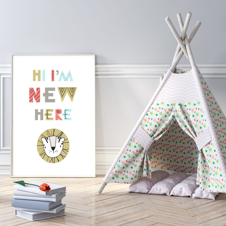 Children's poster Hi I'm new here 40X50 cm + gold frame